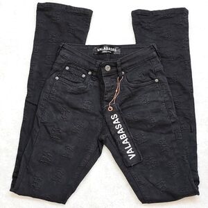 Valabasas Black All Over Embossed Logo Slim Flare Bootcut Jeans Y2K Sz.28